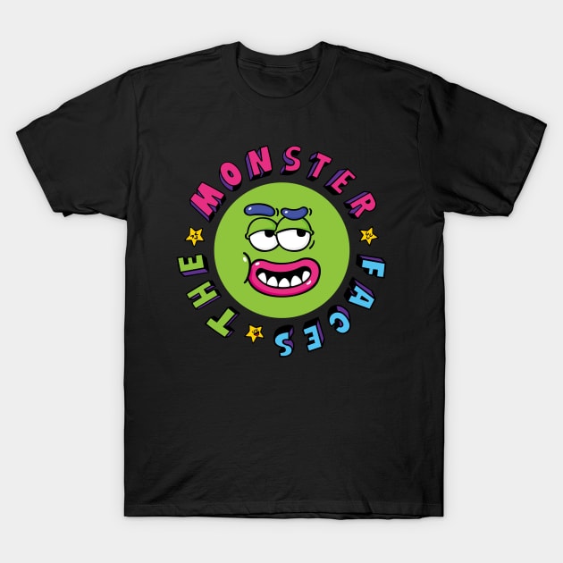 Funny Green Monster Face With Smiling Eyes T-Shirt by Aiko Tsui